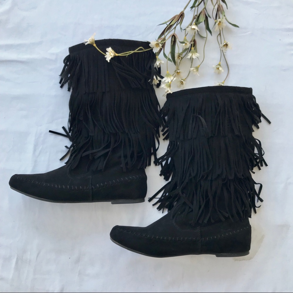 Black Fringe Boots